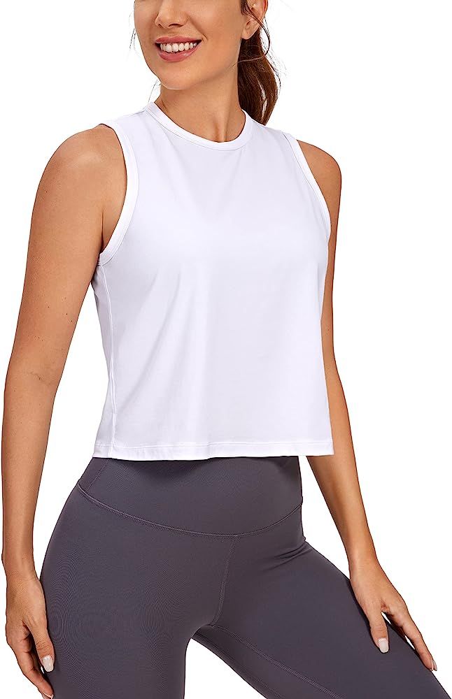 CRZ YOGA Pima Cotton Cropped Tank Tops for Women High Neck Crop Workout Tops Sleeveless Athletic ... | Amazon (US)