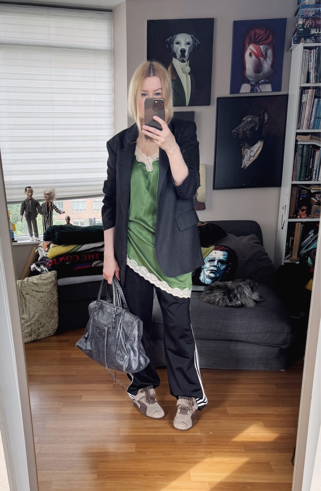 I thought it was going to be a lot cooler out than it was 😅 
The blazer, track pants, and bag are preloved.

#LTKcanada #LTKsummer #LTKstyletip