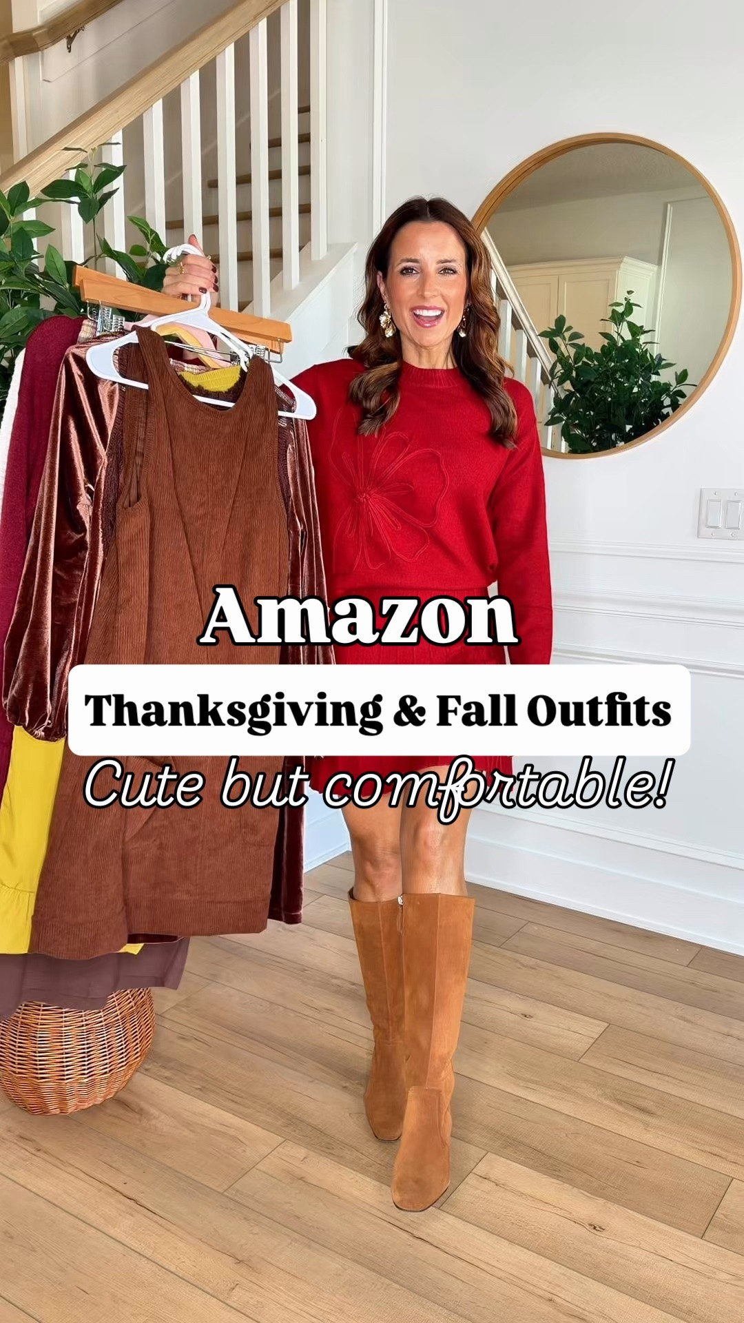 Amazon Thanksgiving outfits. Fall outfits. Pumpkin patch outfits. Friendsgiving outfits. Fall style. Christmas party outfits. Holiday party outfits. Plaid skirts. Velvet dresses. Corduroy dresses. Matching sweater skirt sets. Wearing smallest size in each. I went up half a size in waterproof knee high boots - my third fall with these!