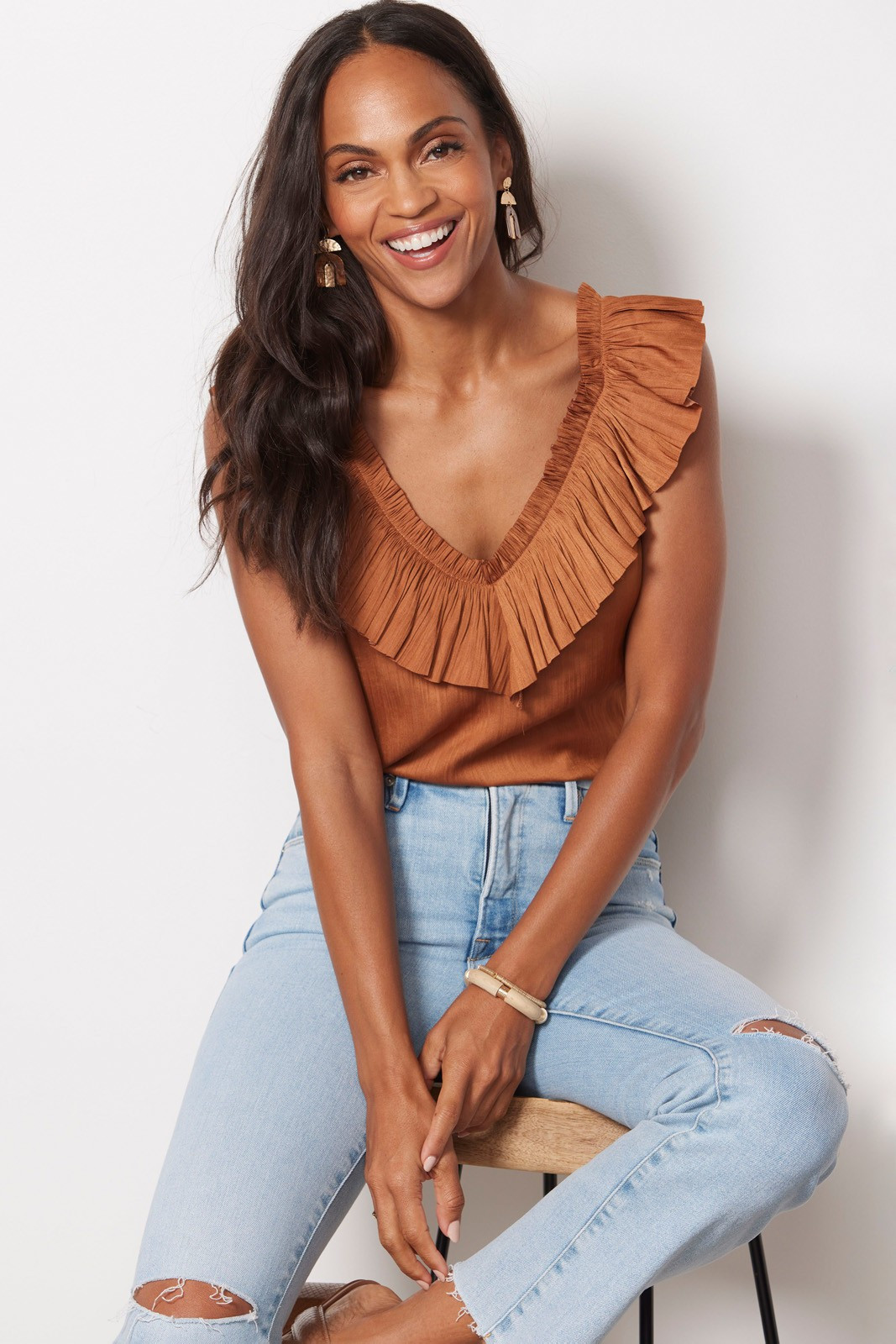 EVEREVE Dahlia Ruffle Satin Tank | EVEREVE | Evereve