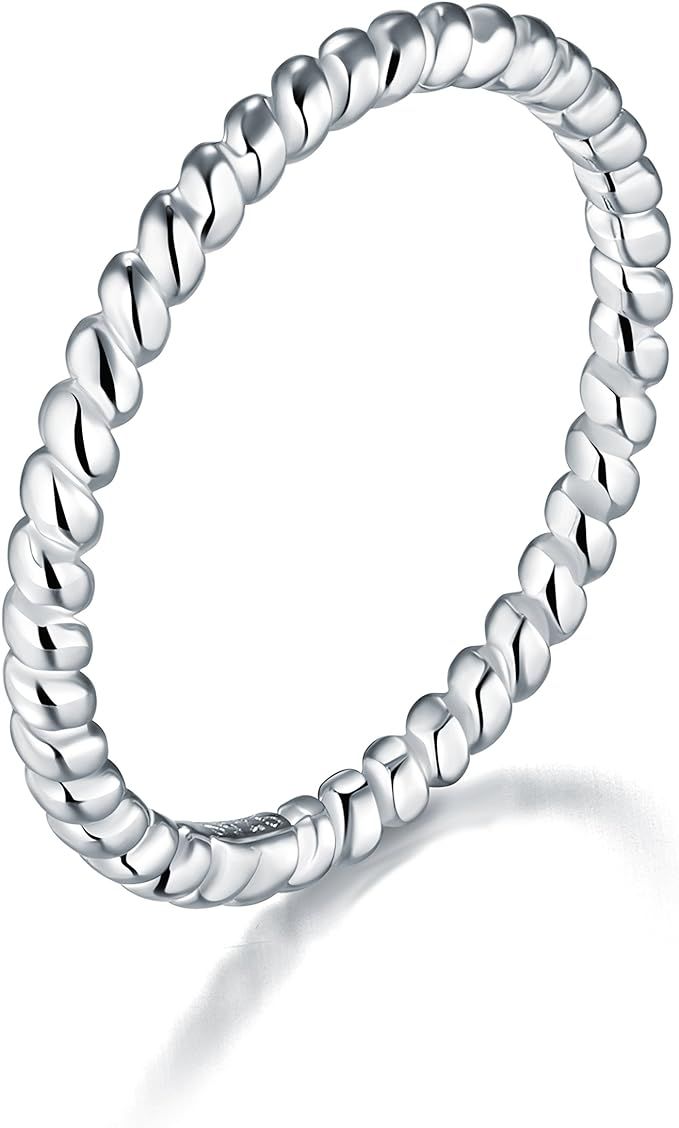 BORUO 925 Sterling Silver Ring, Twisted Eternity Band Stackable Rings 2mm Size 4-12 | Amazon (US)