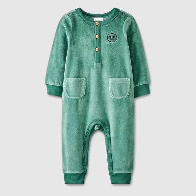 Baby Velour Romper - Cat & Jack™ Green 3-6M | Target