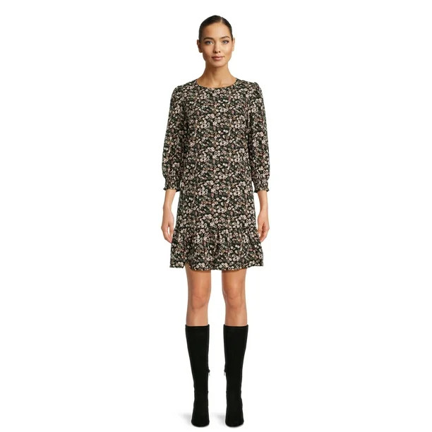 Time and Tru 3/4 Sleeve Floral Print Mini Dress | Walmart (US)