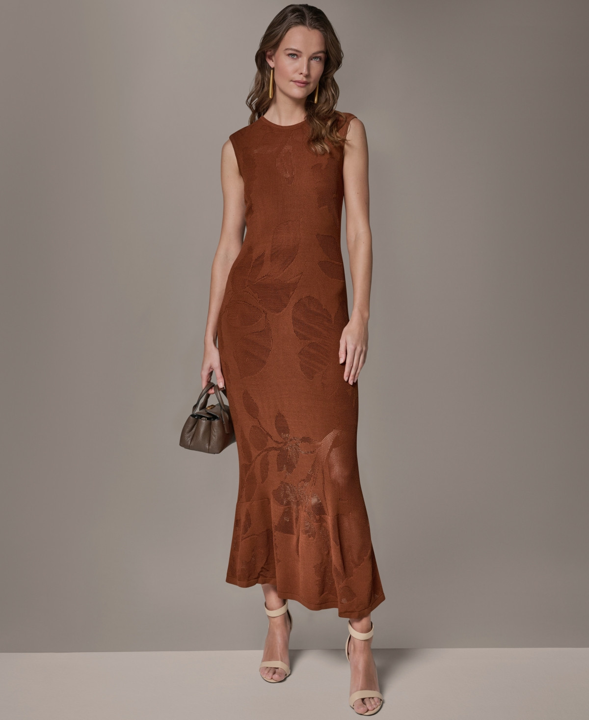 Donna Karan New York Women's Crewneck Midi Dress - Cognac | Macy's