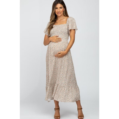 Pinkblush Ivory Floral Smocked Maternity Maxi Dress Medium | Target