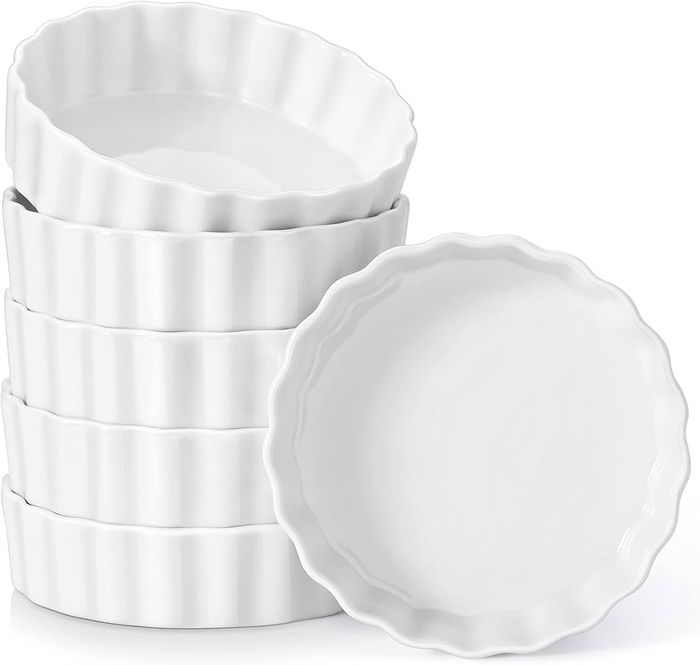 LOVECASA Shallow Creme Brulee Ramekins, 8 oz Ramekins for Baking, Porcelain Souffle Dish Mini Pie... | Amazon (US)