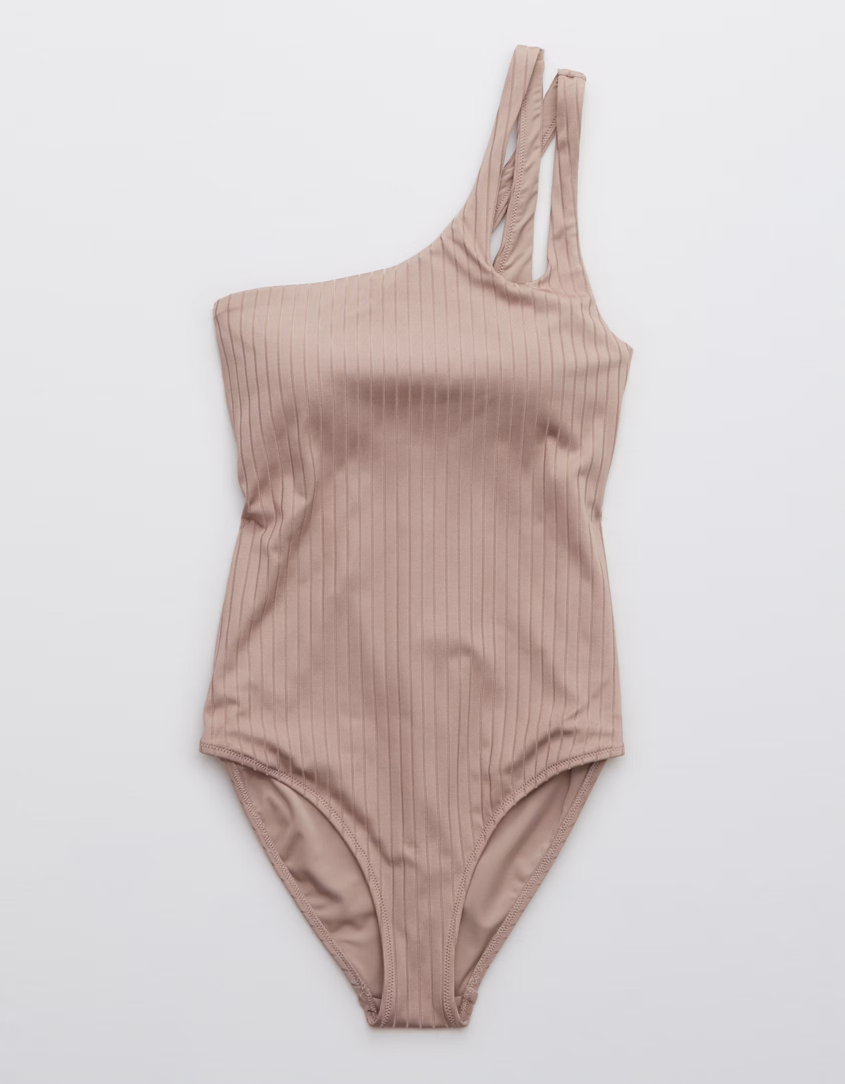 Aerie Ribbed Shine Asymmetrical One Piece Swimsuit | American Eagle Outfitters (US & CA)
