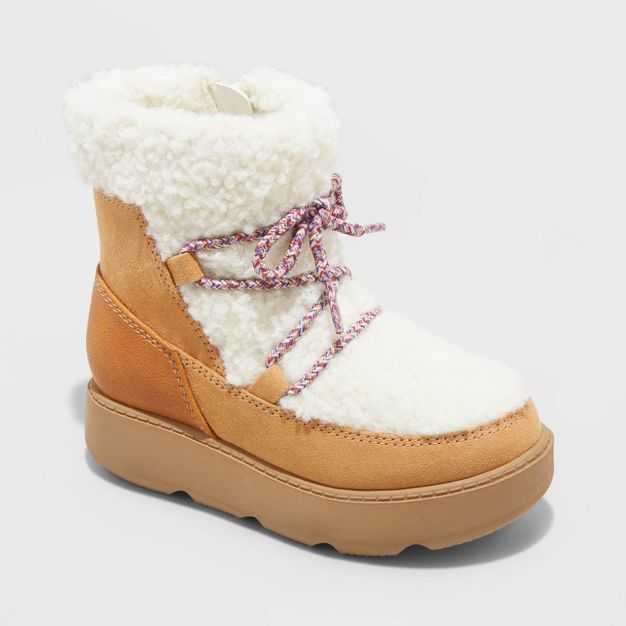 Toddler Girls' Tenley Zipper Winter Shearling Style Boots - Cat & Jack™ Cognac | Target