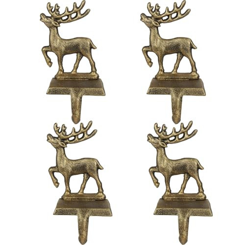 OCTERIC 4Pcs Stocking Holders, Reindeer Pattern Metal Mantel Hooks, Anti-Slip Heavy Duty Solid Cast Iron Mantle Hangers Xmas Décor for Fireplace Holiday Indoor Decoration | Amazon (US)