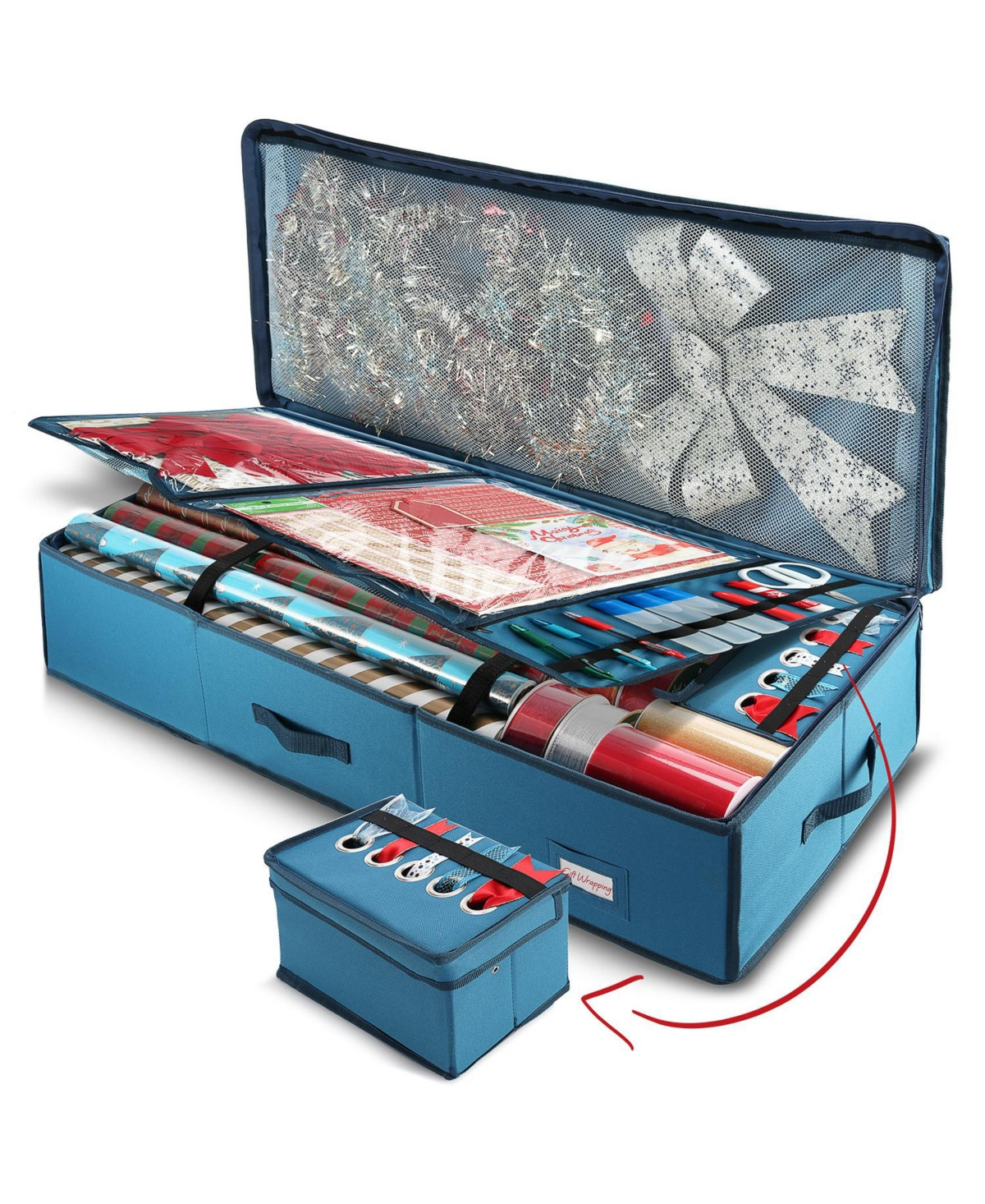 Premium Holiday Gift Wrapping Paper & Accessories Storage Organizer Box - Large - Blue | Macy's