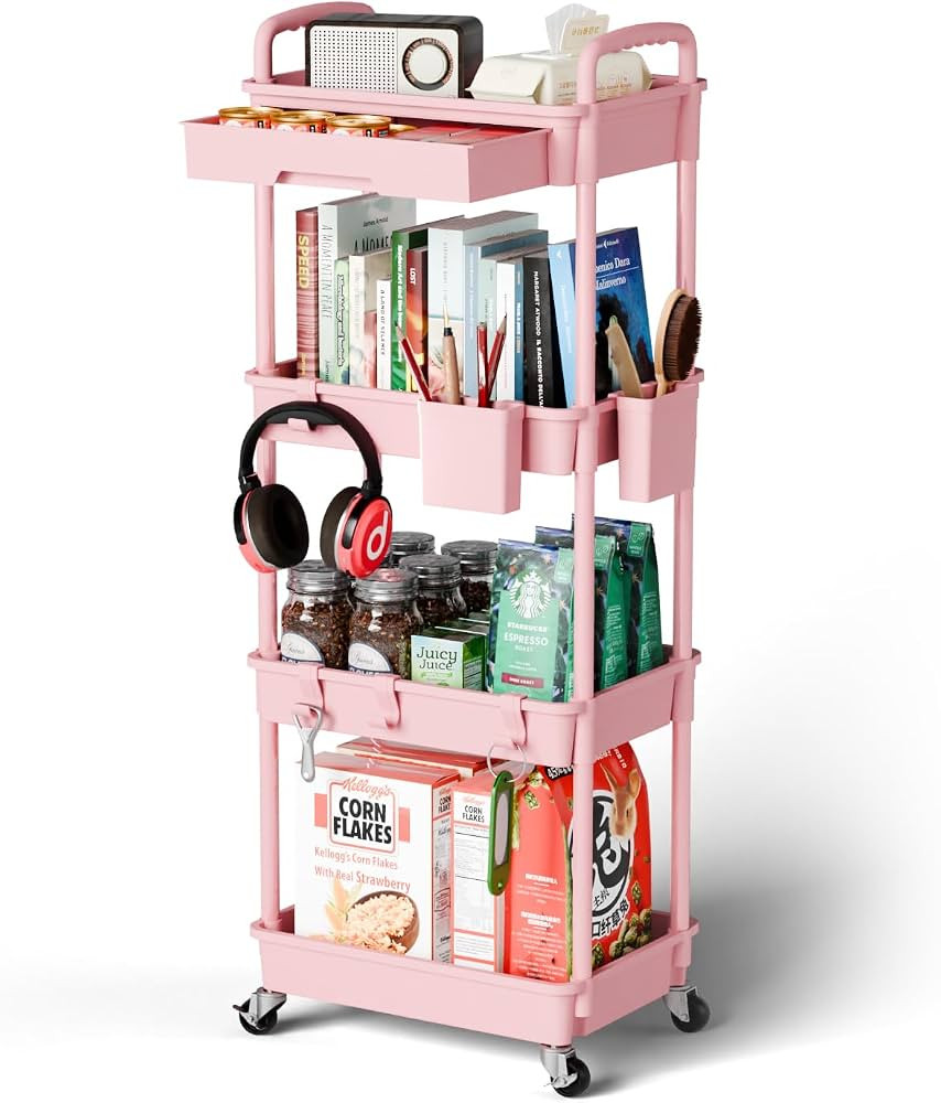 4 Tier Rolling Cart Organizer,Art Craft Diaper Bedside Snack Laundry Room Bathroom Organizer Narr... | Amazon (US)