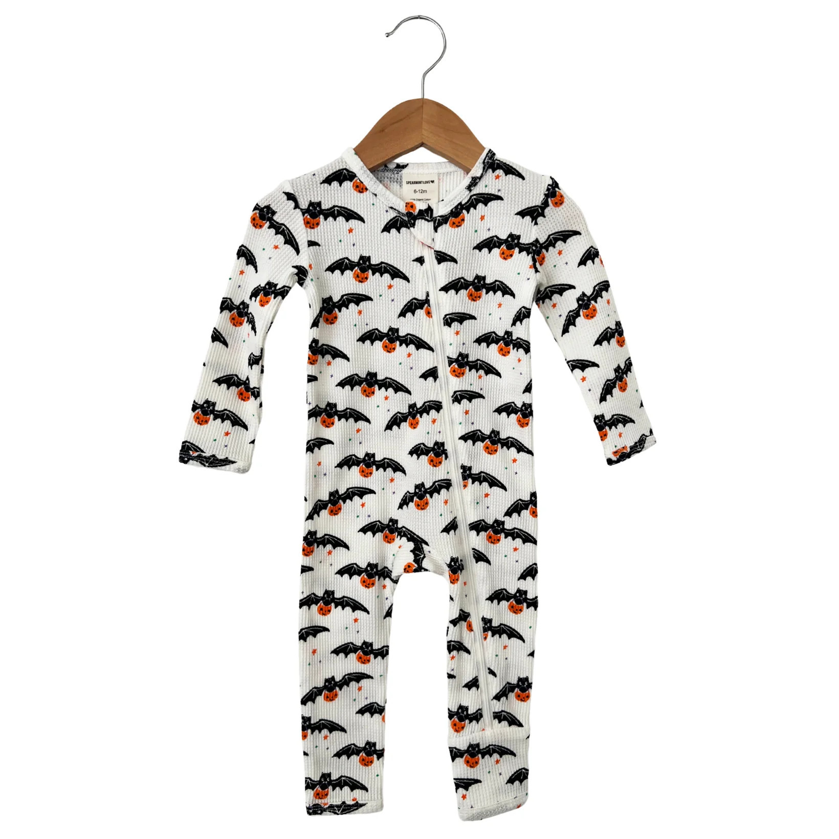 Organic Waffle Basic Zip Romper, Trick or Treating Bat | SpearmintLOVE