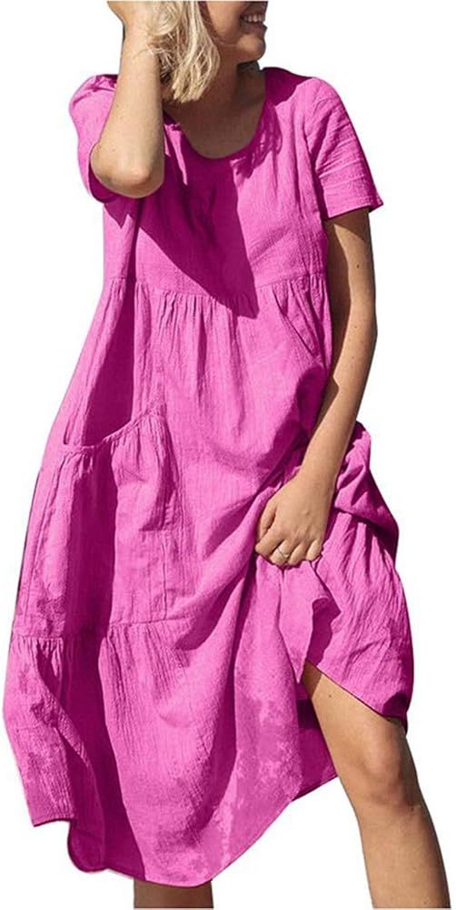 aihihe Summer Dress for Women Beach Vacation, Maxi Dresses Short Sleeve T Shirts Flowy Dress Plus... | Amazon (US)