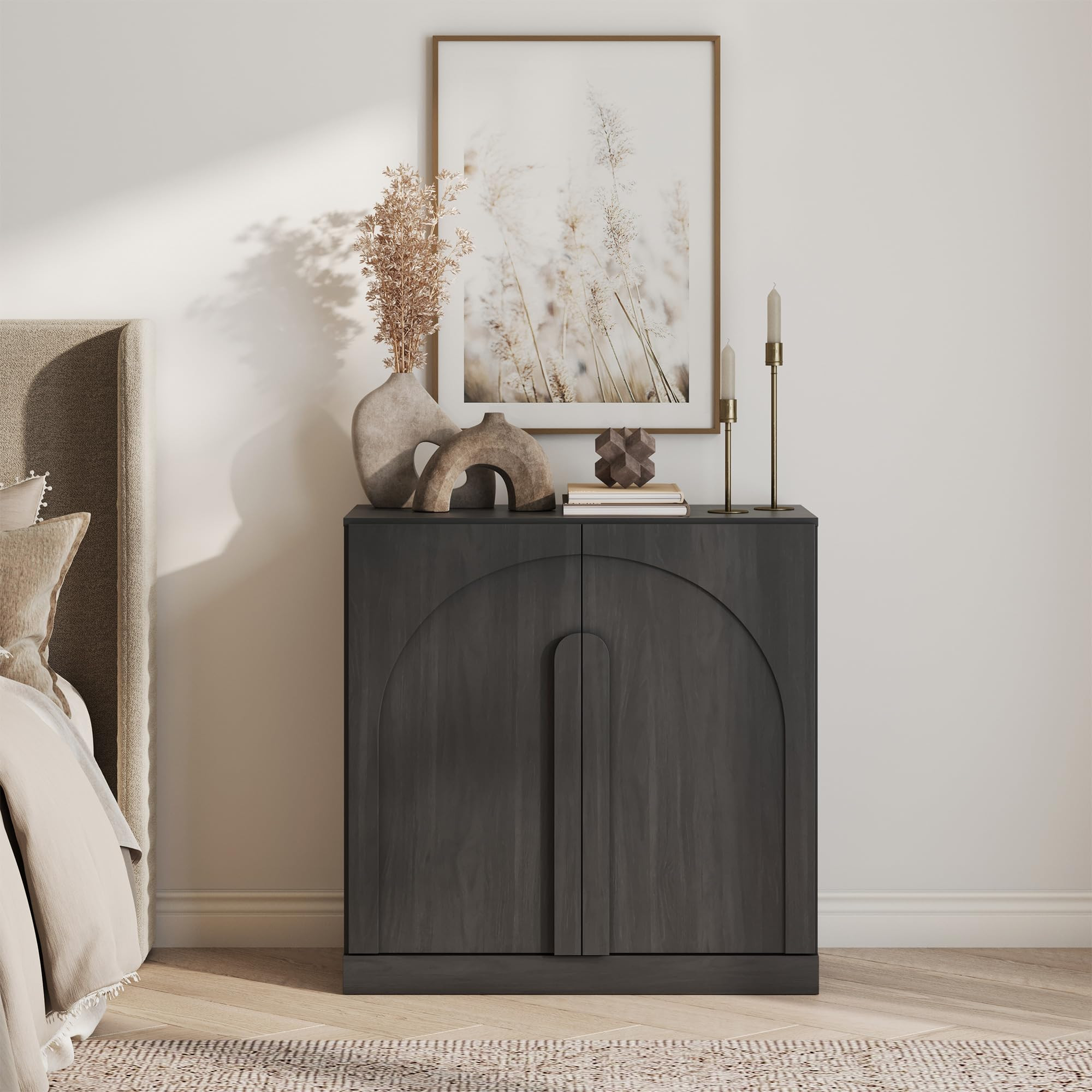 BELLEZE 2 Tier Bookshelf with Arched Wood Door, Modern Display Bookcase Shelf with Storage and Ad... | Amazon (US)