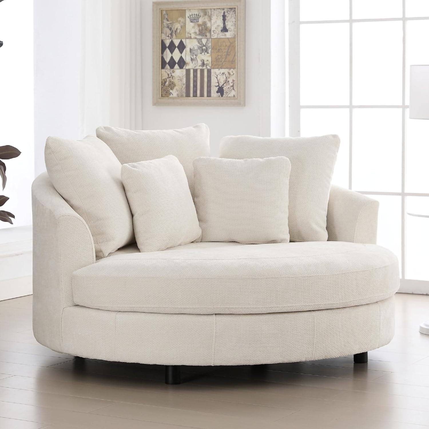 Sinzho & Wiyfun 59.8" W Upholstered Oversized Round Barrel Chair Extra Large Accent Chair with Wh... | Amazon (US)