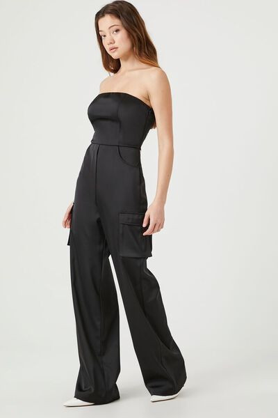 Satin Strapless Cargo Jumpsuit | Forever 21