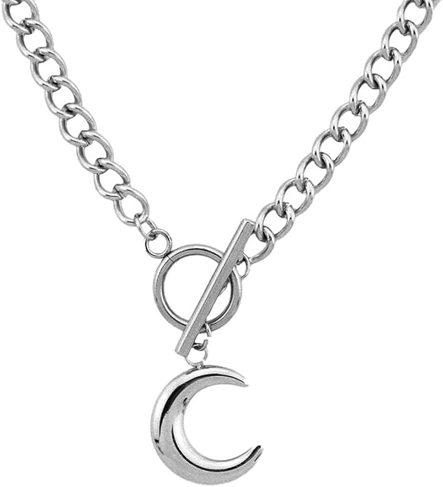 Chain Necklace for Women 18K White Gold Plated Chunky Cuban Chain Link Necklace with Heart Moon H... | Amazon (US)