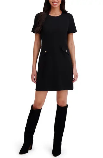 London Times Seamed Short Sleeve Shift Dress in Black at Nordstrom Rack, Size Small | Nordstrom Rack