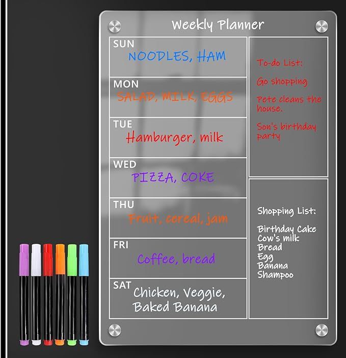 Organize Your Week with Our Acrylic Magnetic Weekly Planner - Clear Dry Erase Board for Fridge, I... | Amazon (US)