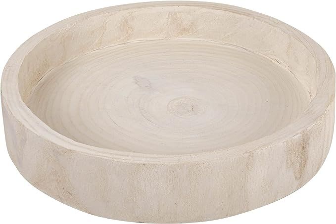 Creative Co-Op Round Hand-Carved Paulownia Wood Tray, Whitewashed Finish Accent Decor | Amazon (US)