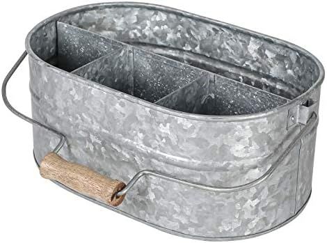 Galvanized Metal Caddy with 4 Compartments, Kitchen Utensil Holder, Metal Caddy, Picnic Caddy, Ru... | Amazon (US)