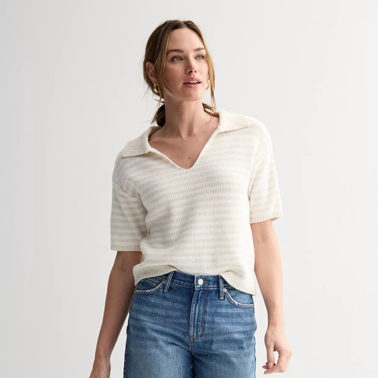 Petite Sonoma Goods For Life® Short Sleeve Collared Sweater | Kohl's