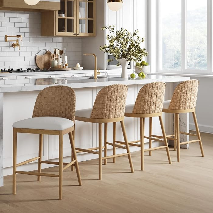 Nathan James Rikki Seagrass Bar Stool with Back, 4-Pack Boucle Counter Stool with Upholstered Sea... | Amazon (US)