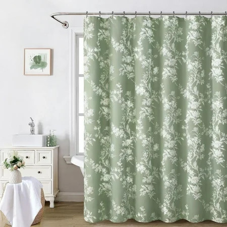 Green Shower Curtain,White Cotton Floral Cottagecore Spring Shower Curtain for Bathroom 72" W x 72" L | Walmart (US)