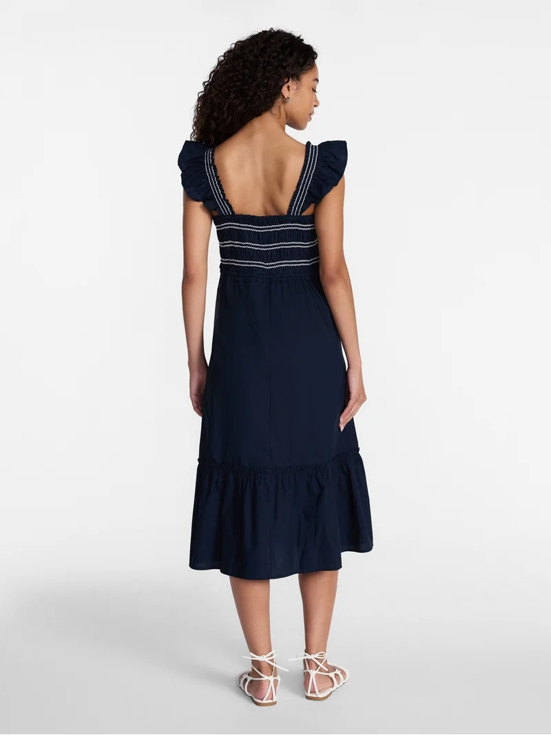 Time and Tru Women's and Women's Plus Smocked Bodice Midi Dress, Sizes XS-4X | Walmart (US)