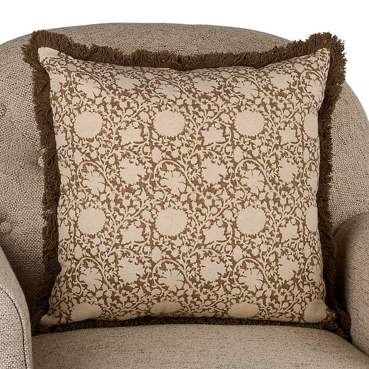 New! Brown Botanical Print Fringe Pillow | Kirklands
