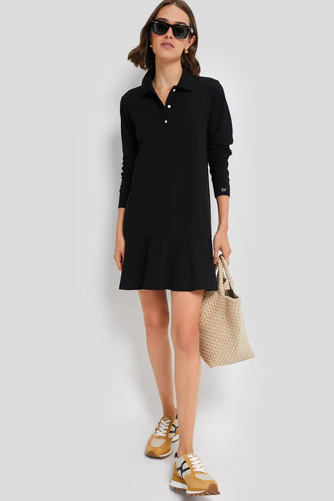 Black Long Sleeve Pique May Polo Dress | Tuckernuck (US)