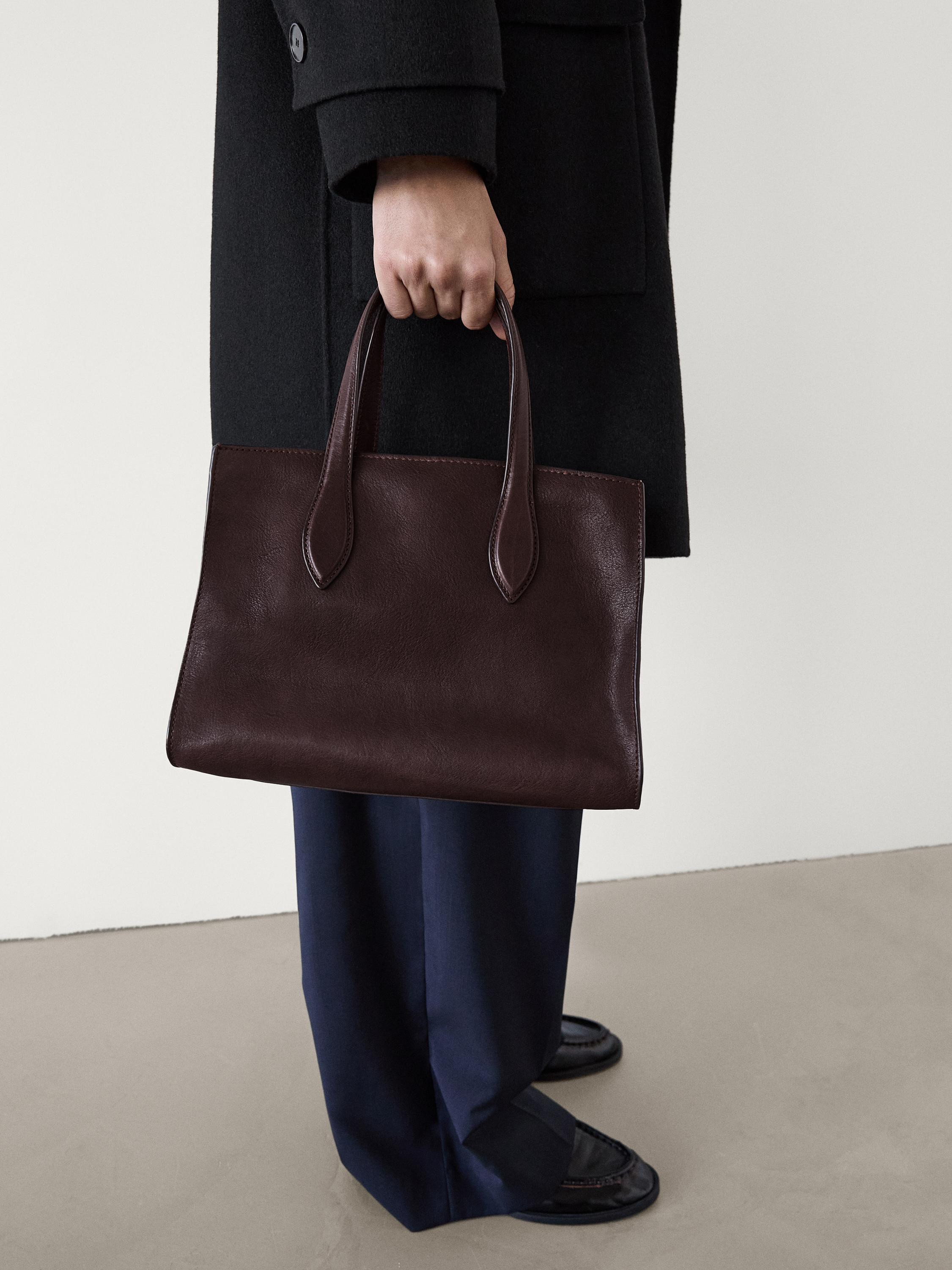 Mid-size nappa leather MD ICON tote bag | Massimo Dutti UK