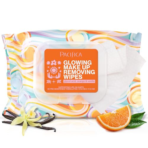 Pacifica Glowing Makeup Remover Wipes – With Glycolic Acid for AHA Exfoliating and Facial Cleansing – No Rinse Face Cleaning Towelettes – Dermatologist Tested, Vegan & Cruelty-Free – 30 Pack | Amazon (US)