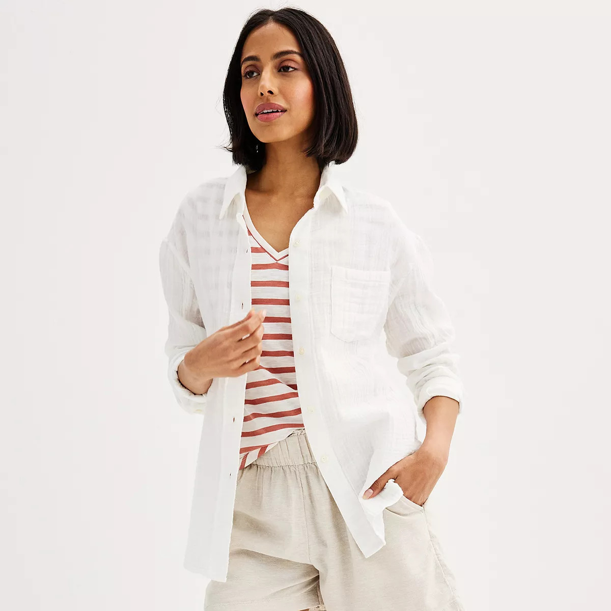 Women's Sonoma Goods For Life® Gauze Boyfriend Shirt | Kohl's