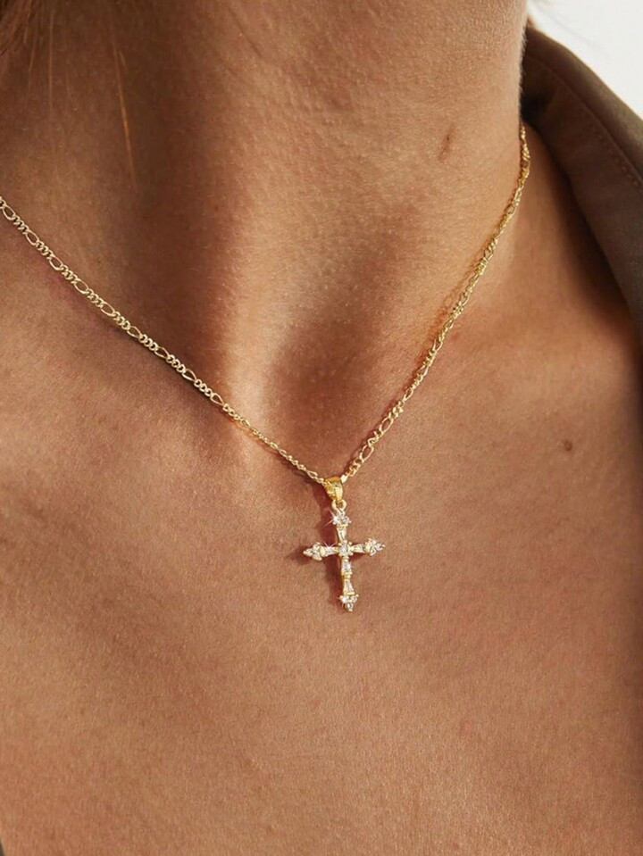 1pc Cross Necklace For Women,14K Gold Plated Cross Pendant Necklace Dainty Gold Cross Necklaces For Women Small Cross Charm Necklace Simple Cute Choker Necklaces Gold Jewery | SHEIN