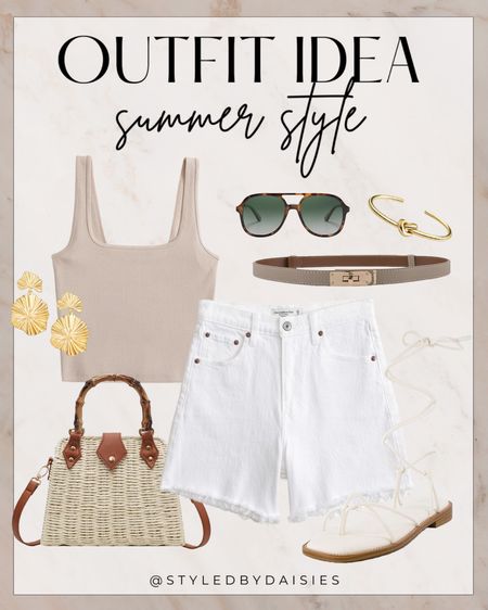 The perfect casual but cute summer outfit idea! 

#summerstyle

Summer style. Summer outfit idea. Elevated casual summer outfit. Abercrombie white denim shorts. Amazon finds. Amazon fashion. Ribbed tank top. Designer inspired belt. Designer inspired sunglasses. Gold knot bangle. White lace up sandals. Straw handbag. Summer gold earrings. Neutral summer style  

#LTKSeasonal #LTKStyleTip #LTKFindsUnder100
