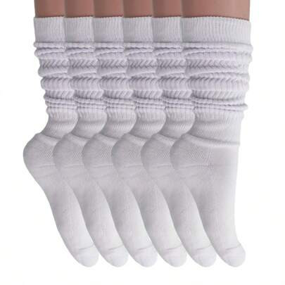 Women Knit Socks,Socks Cotton Scrunch Knee High Extra Long And Heavy Socks, White Stacked Socks --6 Pairs Of Socks Gifts | SHEIN