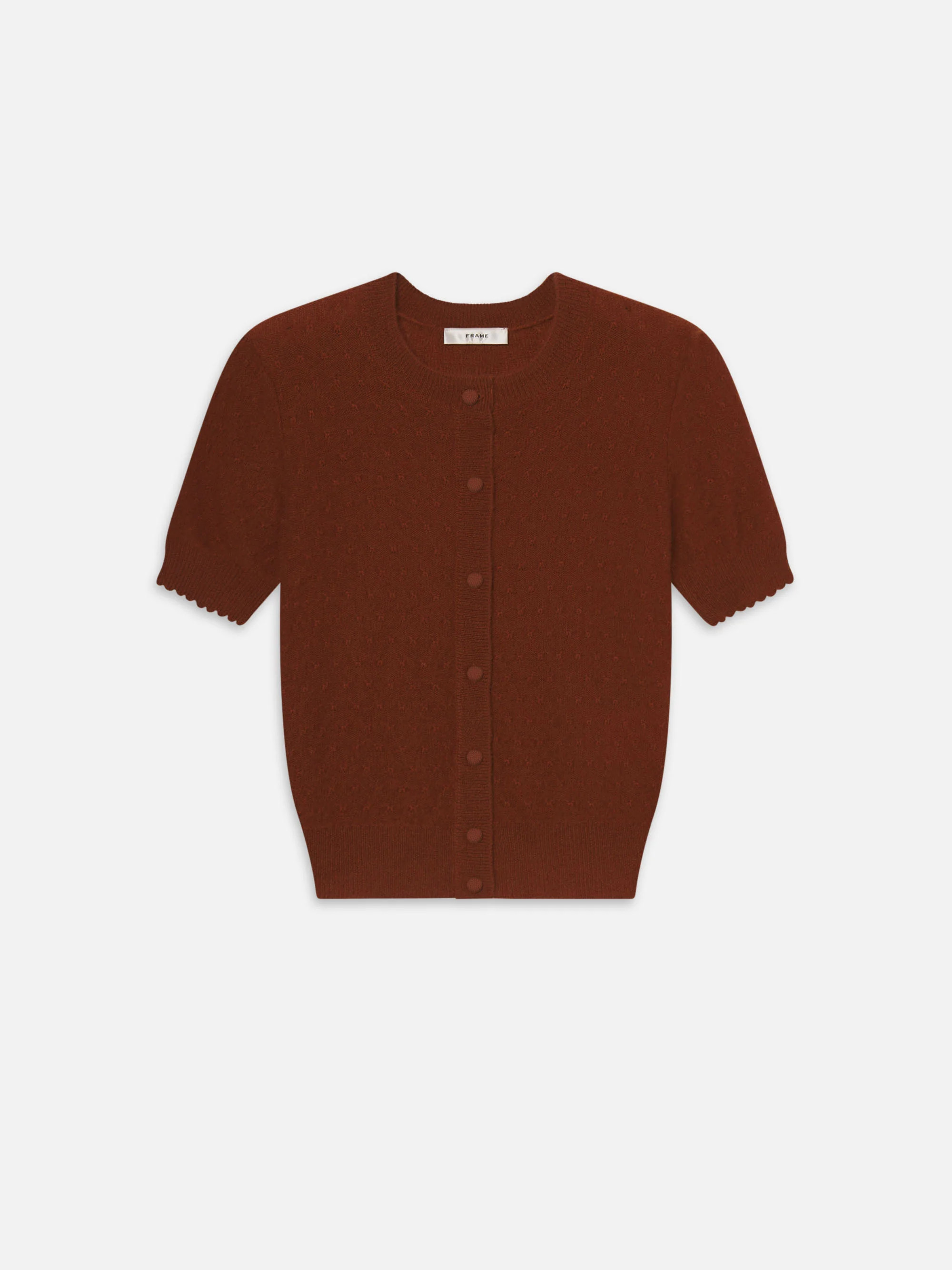 The Cashmere Pointelle Cardi -- Chestnut | Frame Denim