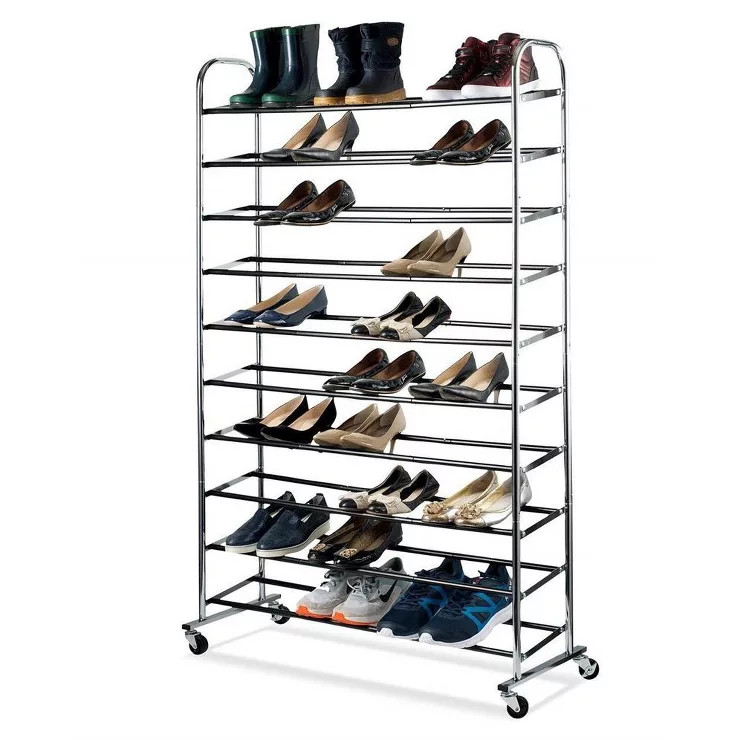 Homeitusa 10-Shelf Shoe Rack Fits 50 Pair - Chrome/Black | Target