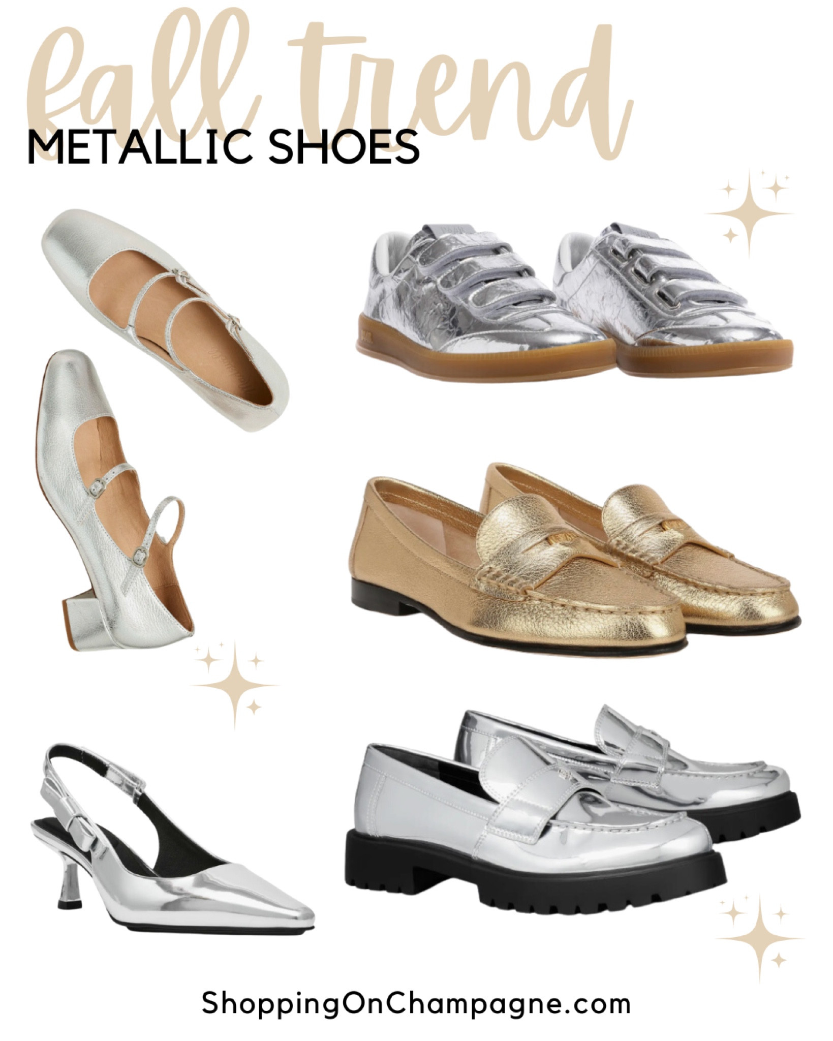 Fall shoe trend you want to try this year, metallics! You’ll find them in sneakers, kitten heels, penny loafers, sling backs, Mary Janes, and more! 

#LTKStyleTip #LTKSeasonal #LTKShoeCrush