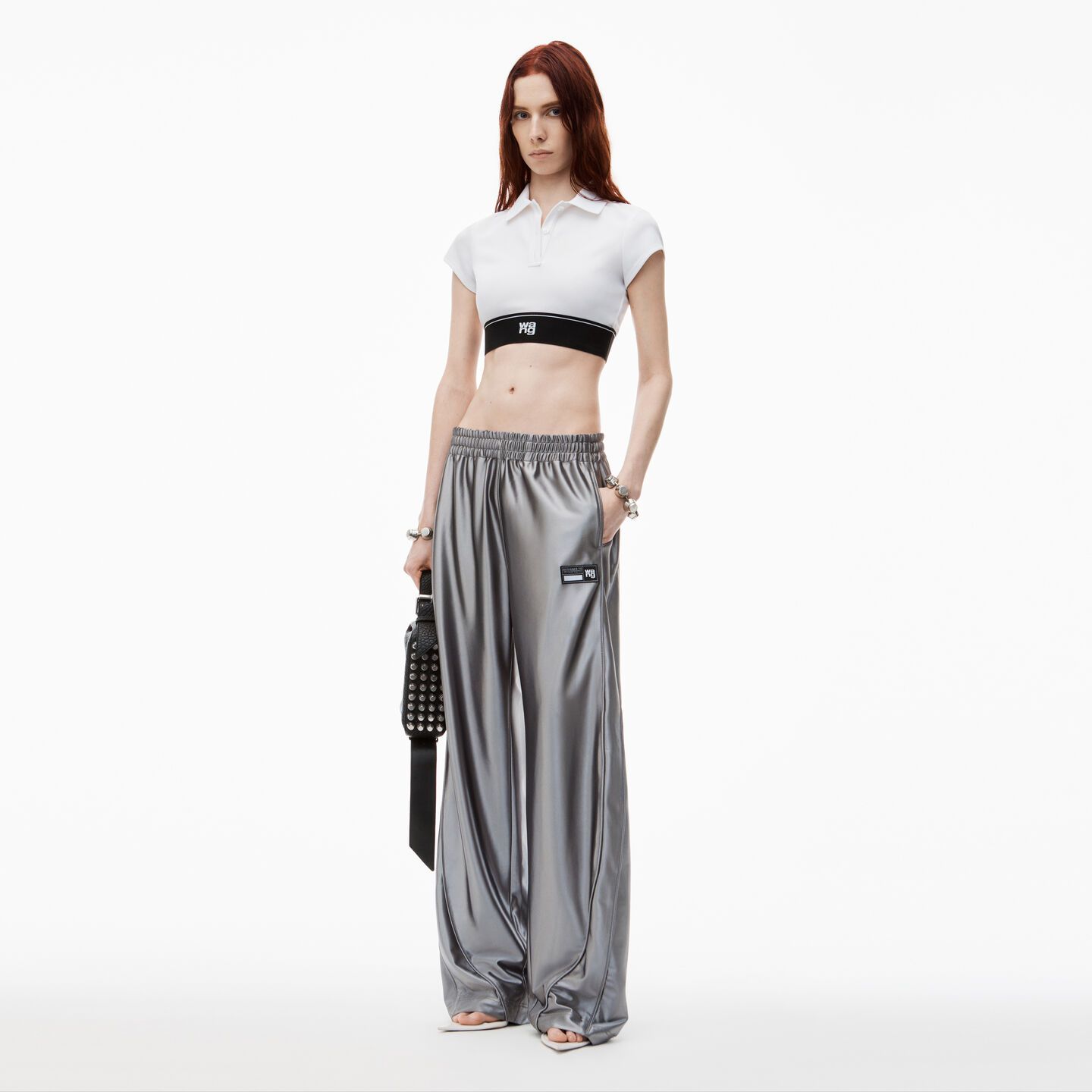 Alexander Wang Women's Logo Track Pant With Piping Earl Grey - L | Alexander Wang