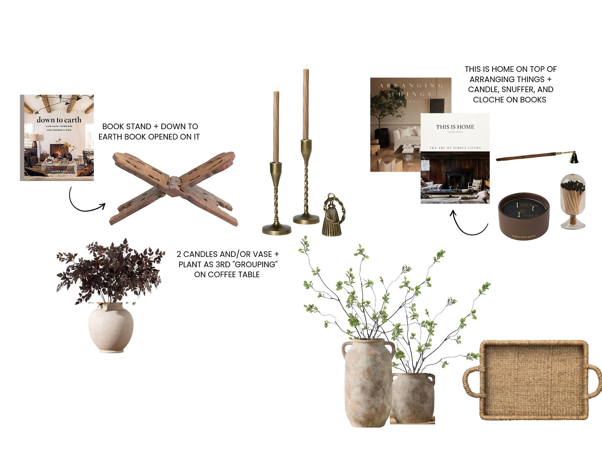 Decor + Styling Pairings:

Candle + Matches
A coffee table book + vintage book stand 
Textured pottery + greenery 

 #LTKHome