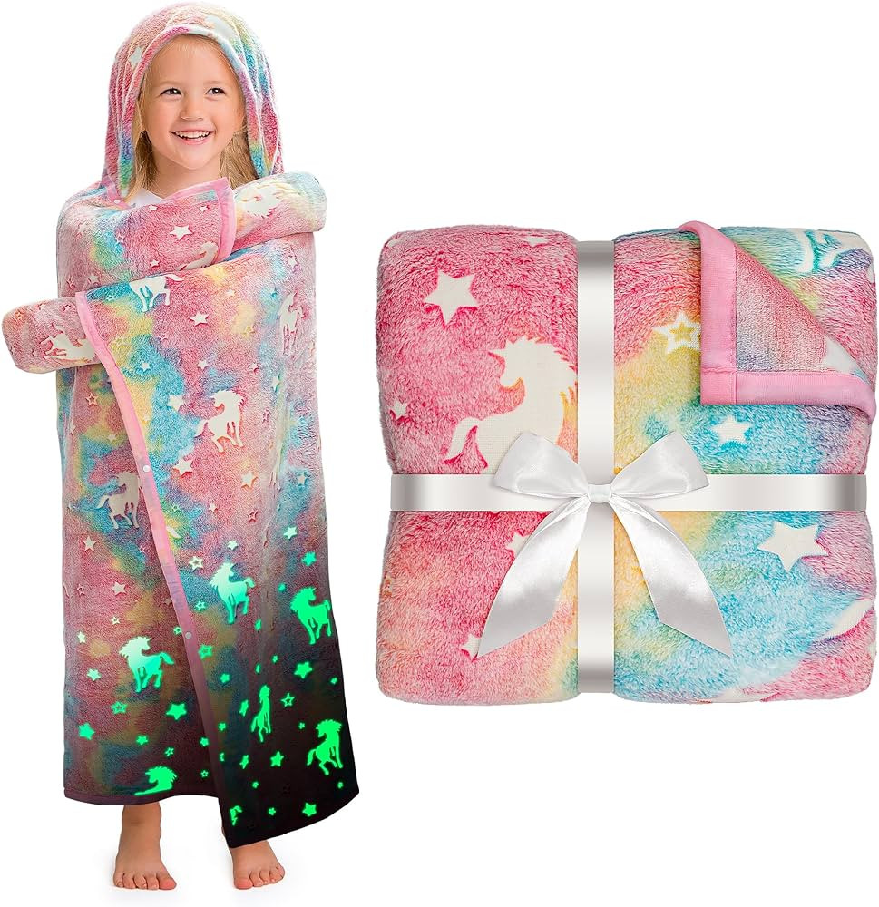 Unicorn Glow in The Dark Wearable Blanket for Girls- Soft Warm 52"X60" Flannel Fleece Unicorn Gif... | Amazon (US)