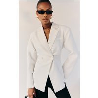 White Linen Look Tailored Cinched Waist Blazer | PrettyLittleThing US