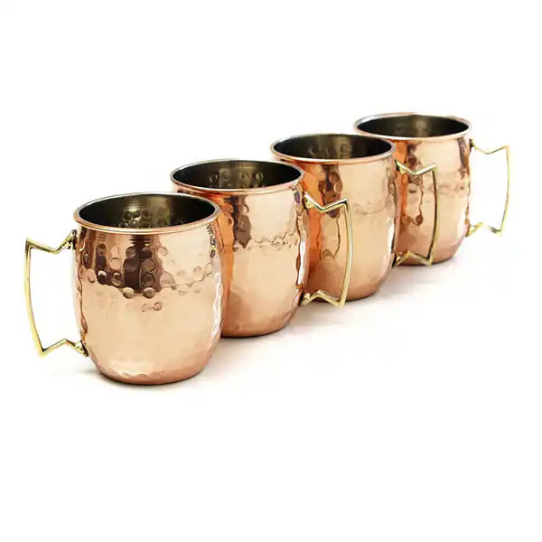 Hammered Moscow Mule Mug Gold Solid Copper and Nickel Lined 16 oz. Brass Handle (Set of 4) | Bed Bath & Beyond