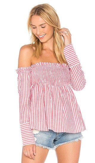 L'Academie Erin Top in Red & White Stripe | Revolve Clothing (Global)