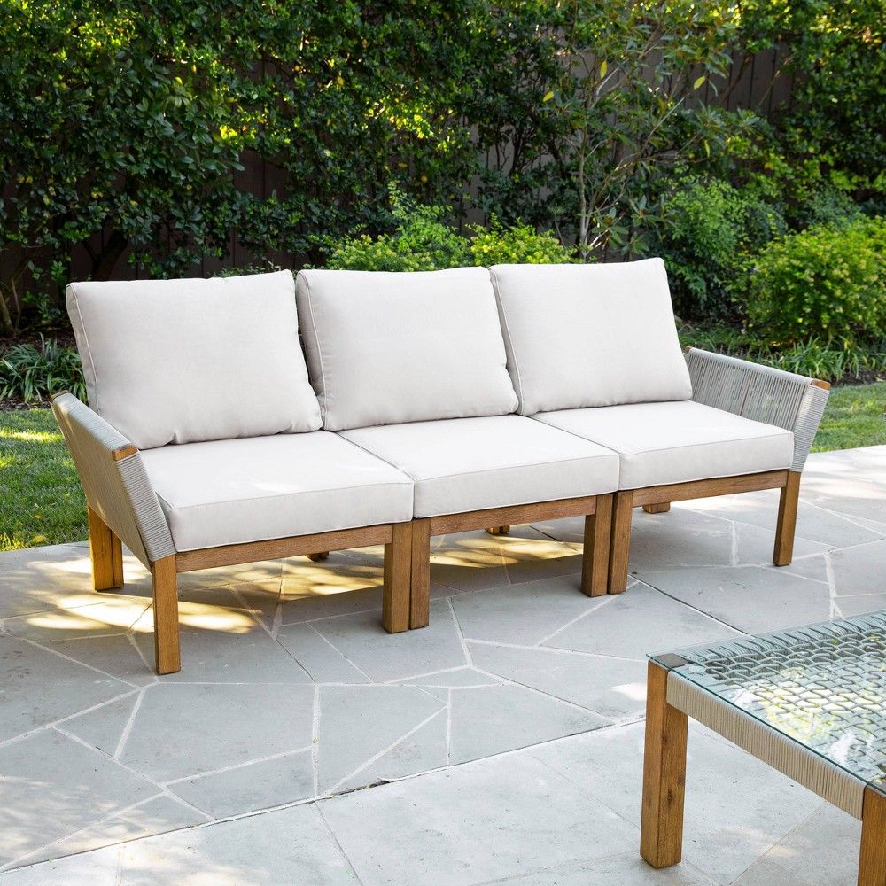 3-Seater Celadon Indoor/Outdoor Sofa - Natural and White - Aiden Lane | Target