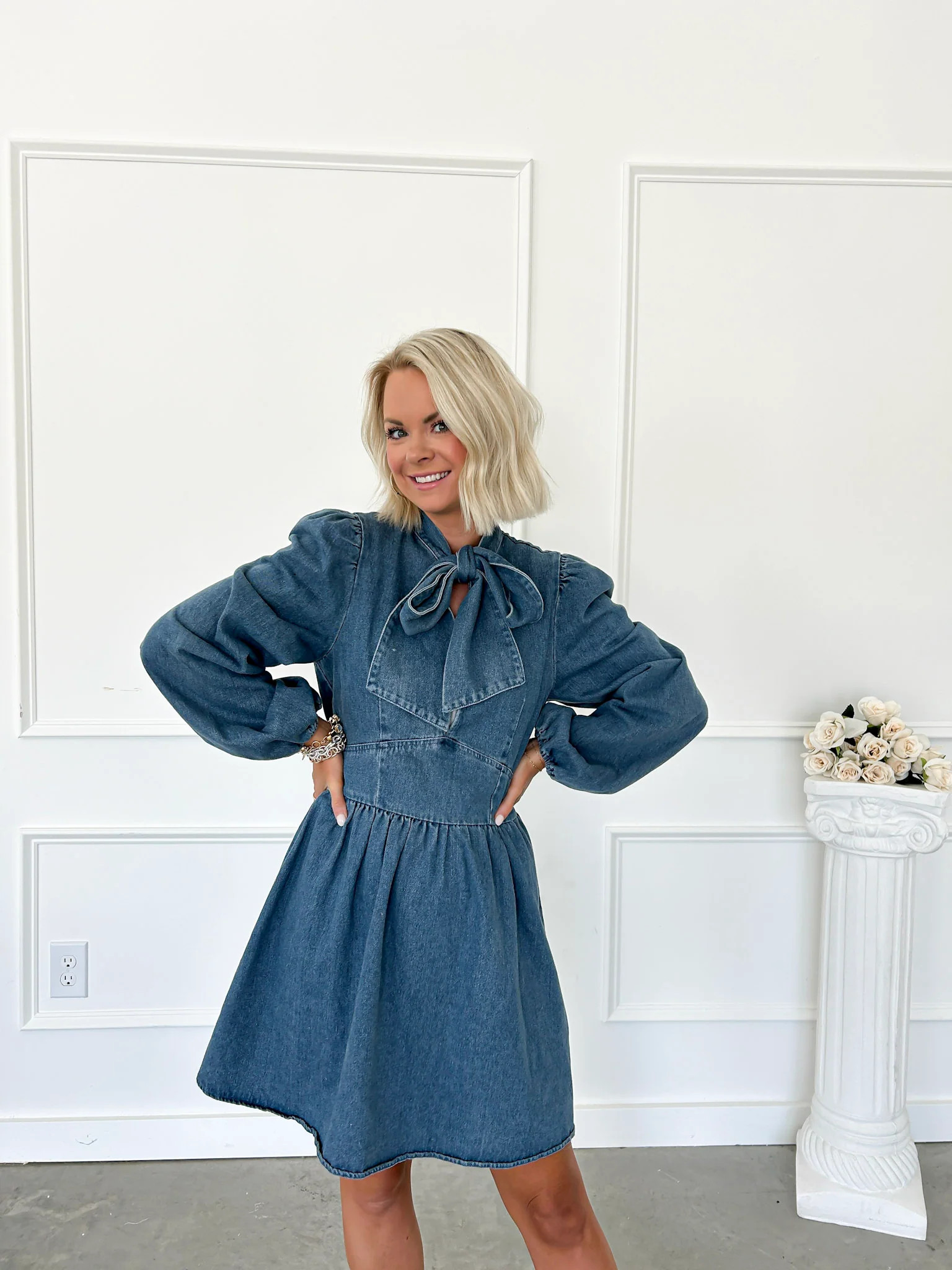 Easy To Love Denim Babydoll Bow Dress | Flourish in Frills