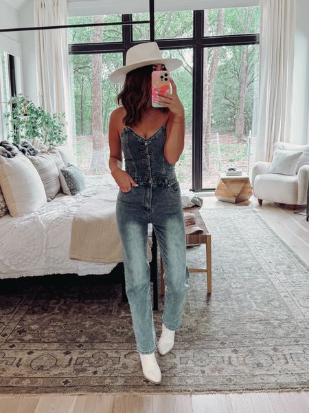country concert outfit inspo! size small in this denim jumpsuit, I love the fit! super flattering. code: amber20 for 20% off 

#LTKSeasonal #LTKFestival #LTKStyleTip