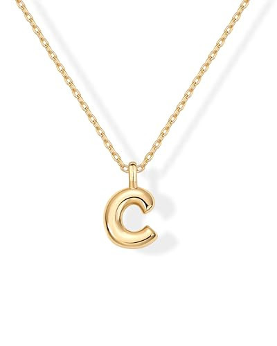 PAVOI 14K Yellow Gold Plated Dainty Chunky Bubble Initial Letter Pendant Necklace for Women - Alphabet Necklace - Letter C | Amazon (US)